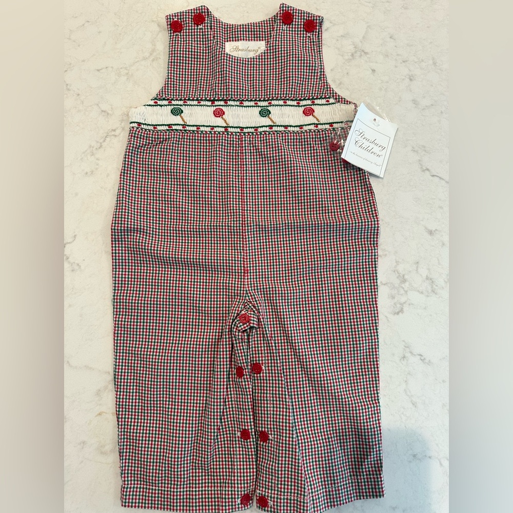 Strasburg Green Red Smocked Longall Outfit Heirloom Quality